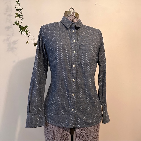 Banana Republic Denim + White Polka Dot Button Up Shirt - Picture 1 of 7